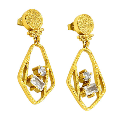 Designer 18K Gold Plated Geometric White Crystal Statement Earrings BIE1053_A