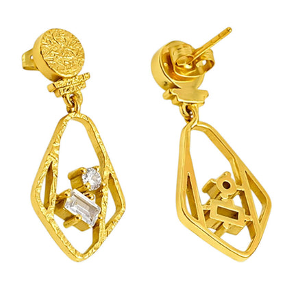 Designer 18K Gold Plated Geometric White Crystal Statement Earrings BIE1053_A