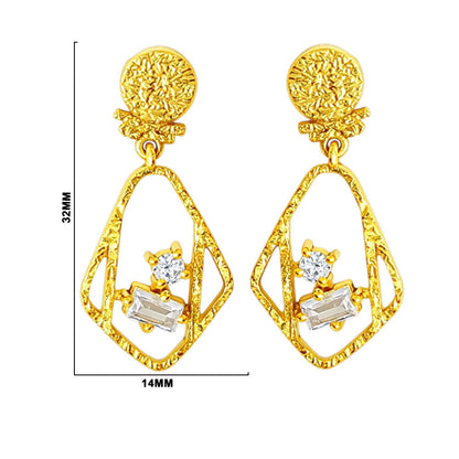 Designer 18K Gold Plated Geometric White Crystal Statement Earrings BIE1053_A