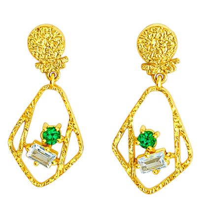 18K Gold Plated Geometric White & Green Crystal Statement Earrings BIE1053_B
