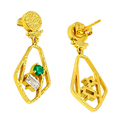 18K Gold Plated Geometric White & Green Crystal Statement Earrings BIE1053_B