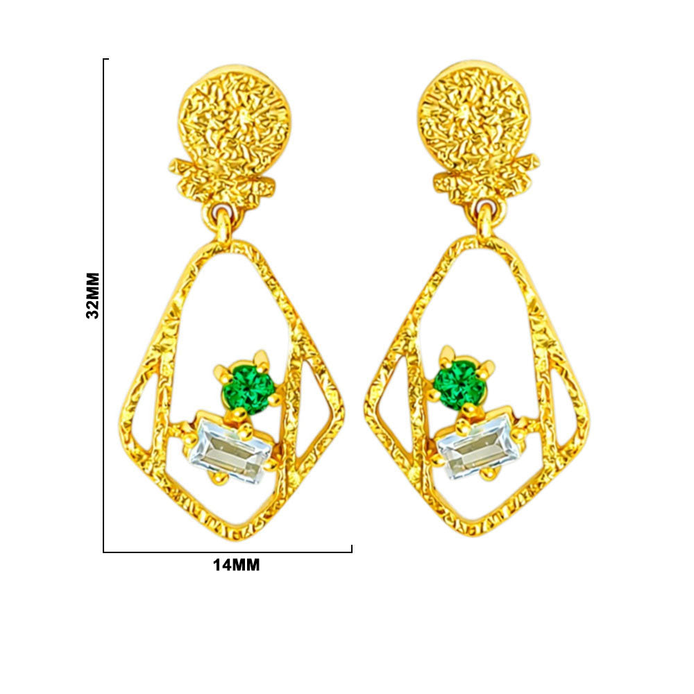 18K Gold Plated Geometric White & Green Crystal Statement Earrings BIE1053_B