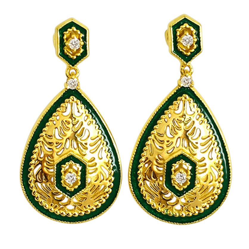 Elegant 18K Gold Plated Green Enamel Meenakari Designer Dangle Earring BIE1055_A