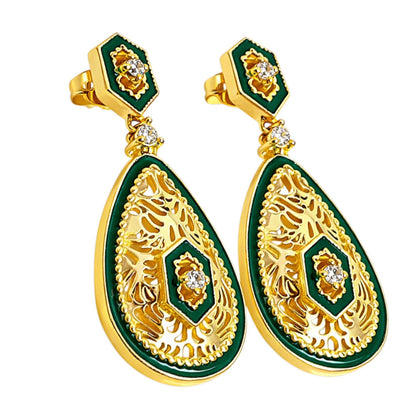 Elegant 18K Gold Plated Green Enamel Meenakari Designer Dangle Earring BIE1055_A