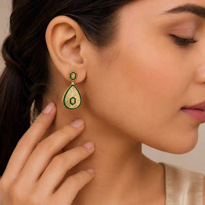 Elegant 18K Gold Plated Green Enamel Meenakari Designer Dangle Earring BIE1055_A