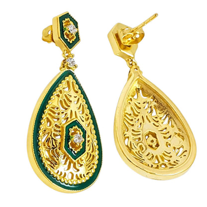 Elegant 18K Gold Plated Green Enamel Meenakari Designer Dangle Earring BIE1055_A