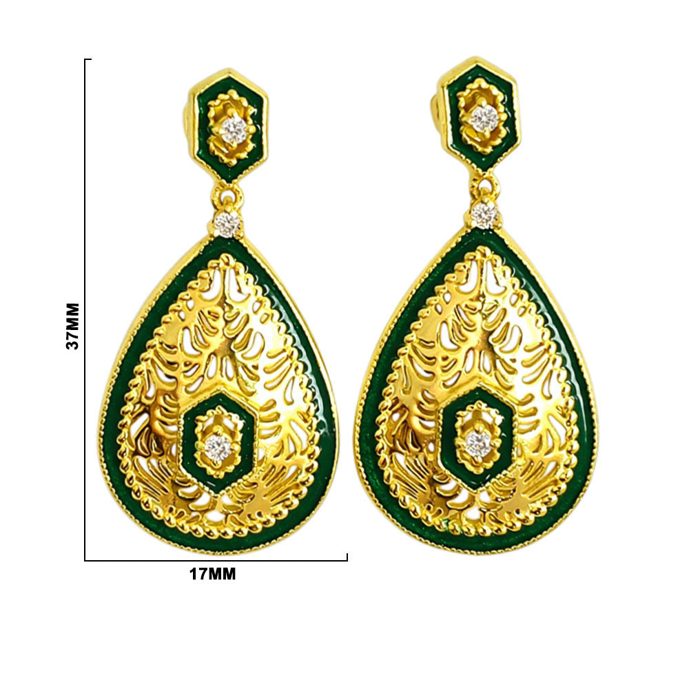 Elegant 18K Gold Plated Green Enamel Meenakari Designer Dangle Earring BIE1055_A