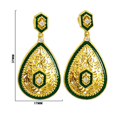 Elegant 18K Gold Plated Green Enamel Meenakari Designer Dangle Earring BIE1055_A