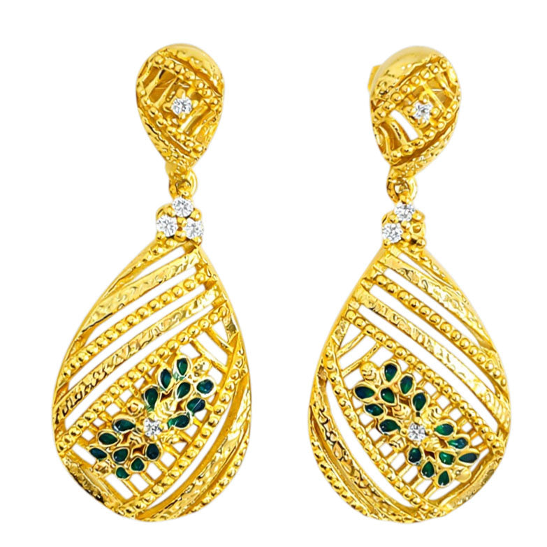 Elegant 18K Gold Plated Green Enamel Meenakari Designer Dangle Earring BIE1056_A