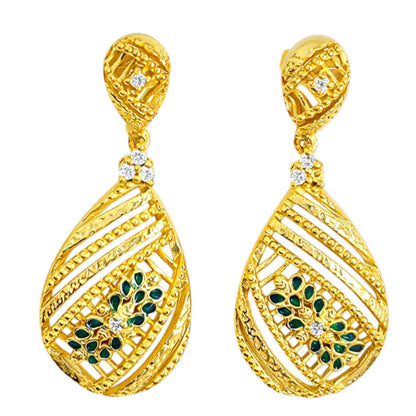 Elegant 18K Gold Plated Green Enamel Meenakari Designer Dangle Earring BIE1056_A