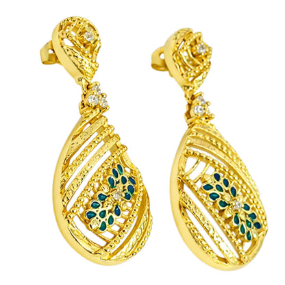 Elegant 18K Gold Plated Green Enamel Meenakari Designer Dangle Earring BIE1056_A