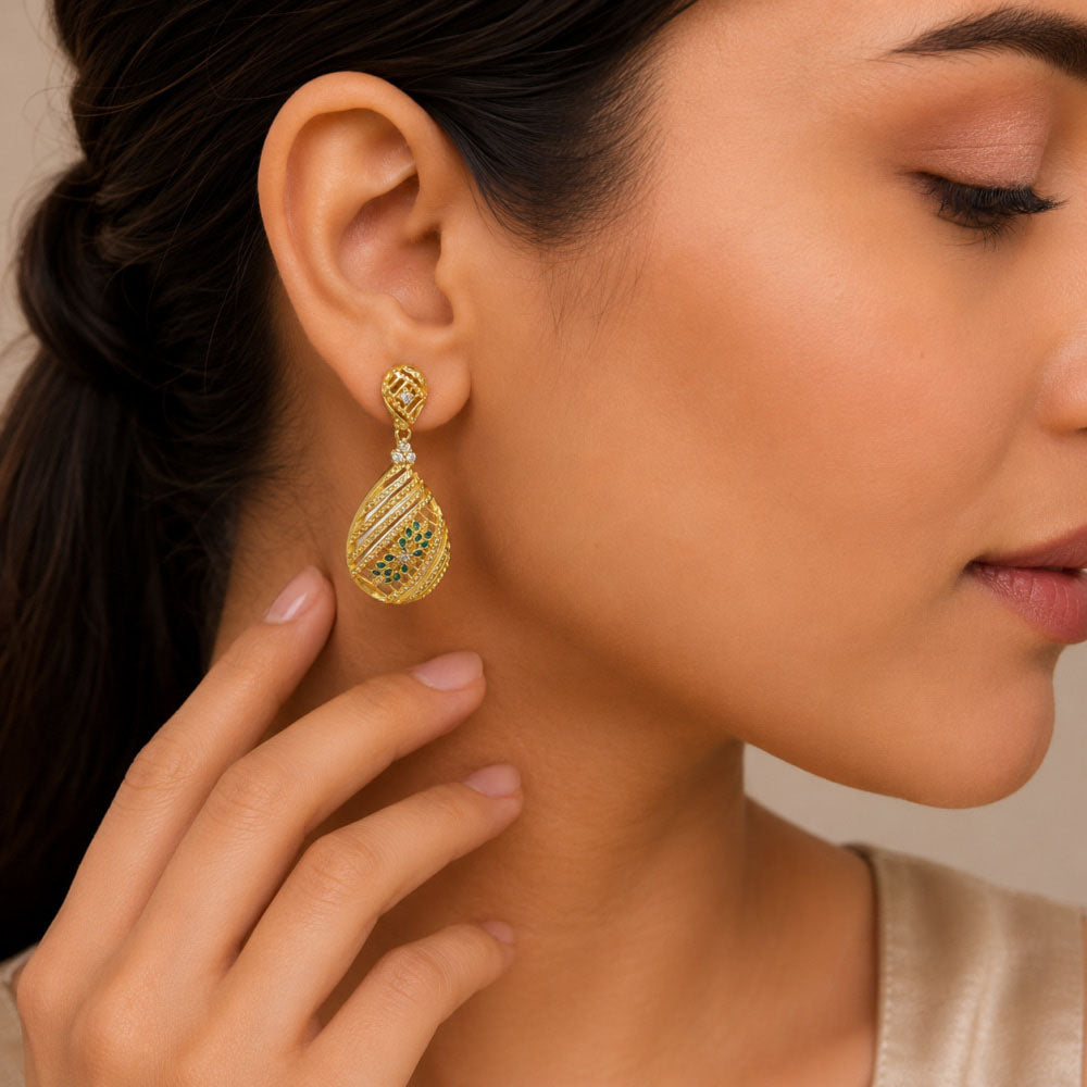 Elegant 18K Gold Plated Green Enamel Meenakari Designer Dangle Earring BIE1056_A