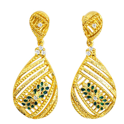 Elegant 18K Gold Plated Green Enamel Meenakari Designer Dangle Earring BIE1056_A