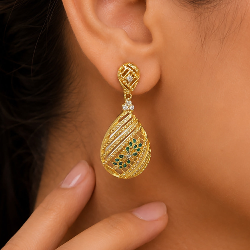 Elegant 18K Gold Plated Green Enamel Meenakari Designer Dangle Earring BIE1056_A