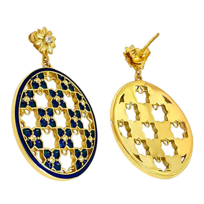 Royal Ethnic Gold Plated Blue Enamel Meenakari Round Dangle Earrings BIE1058_A