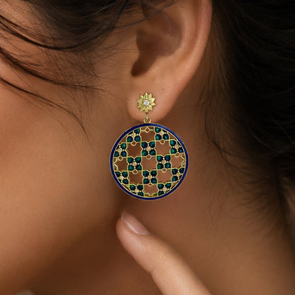 Royal Ethnic Gold Plated Blue Enamel Meenakari Round Dangle Earrings BIE1058_A