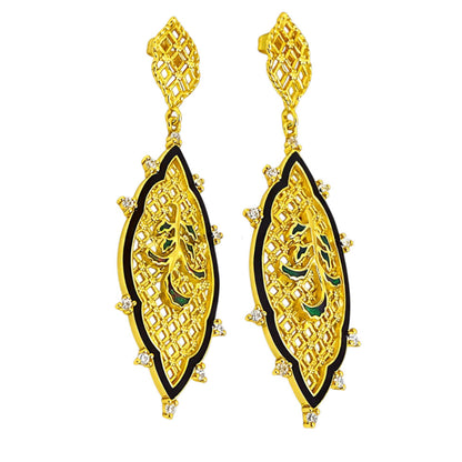 Royal Ethnic Gold Plated Black & Blue Enamel Round Dangle Earrings BIE1059_A