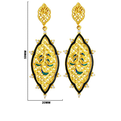 Royal Ethnic Gold Plated Black & Blue Enamel Round Dangle Earrings BIE1059_A