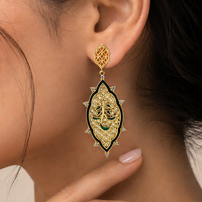 Royal Ethnic Gold Plated Black & Blue Enamel Round Dangle Earrings BIE1059_A
