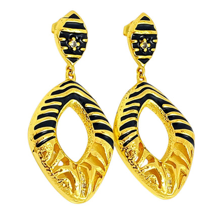 Designer 18K Gold Plated Black Enamel Square Statement Earrings BIE1060_A