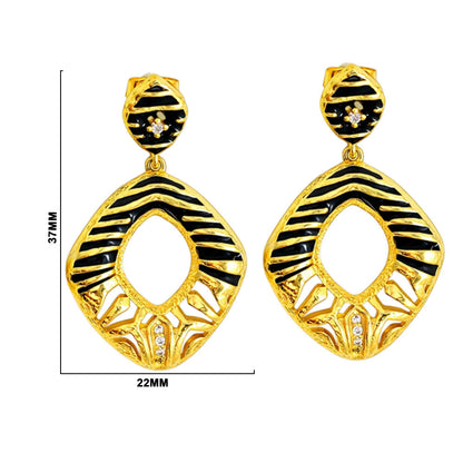 Designer 18K Gold Plated Black Enamel Square Statement Earrings BIE1060_A