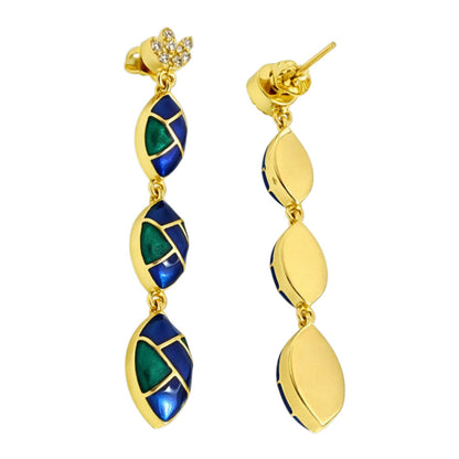 Trendy 18K Gold Plated Blue & Green Enamel Long Designer Earrings BIE1061_B