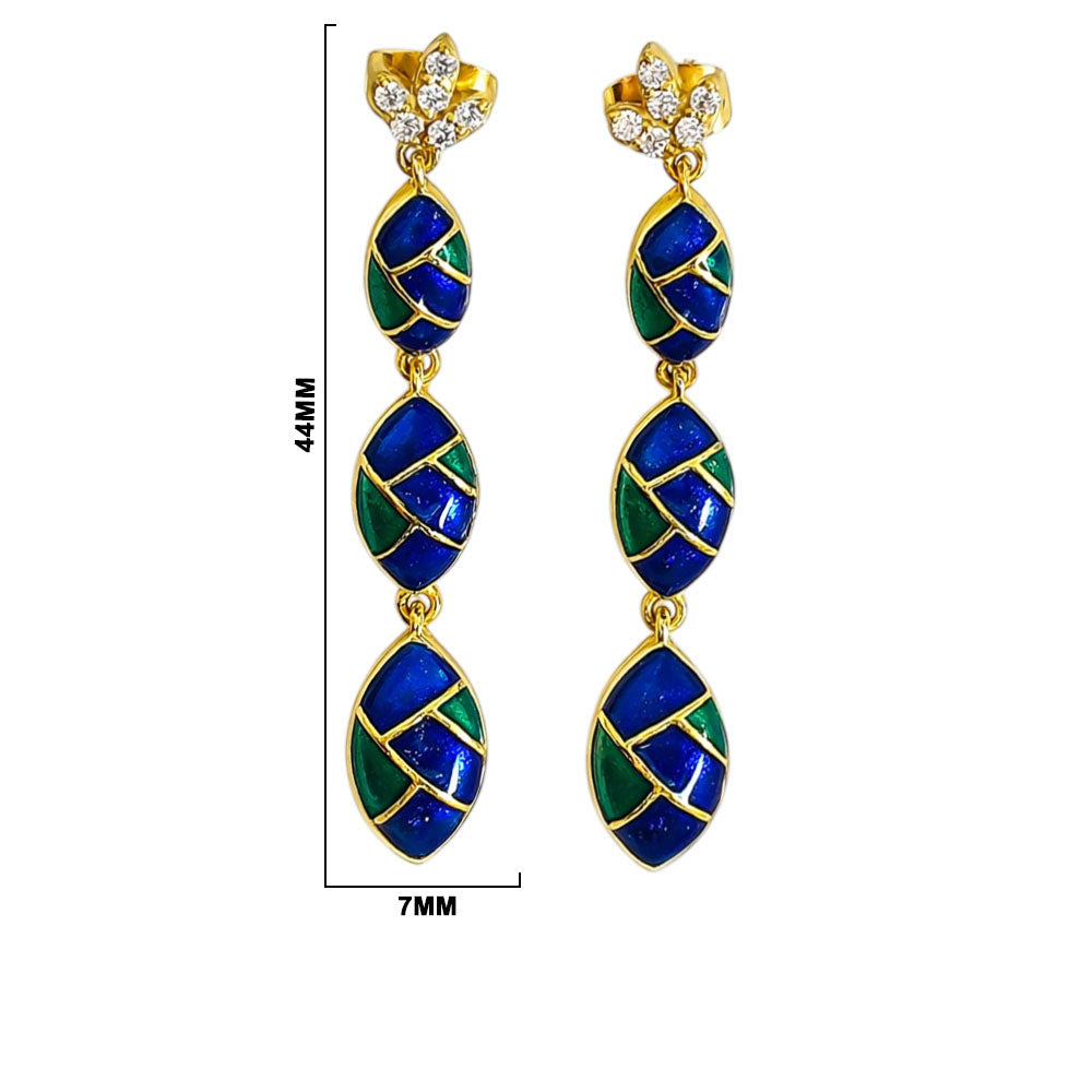 Trendy 18K Gold Plated Blue & Green Enamel Long Designer Earrings BIE1061_B