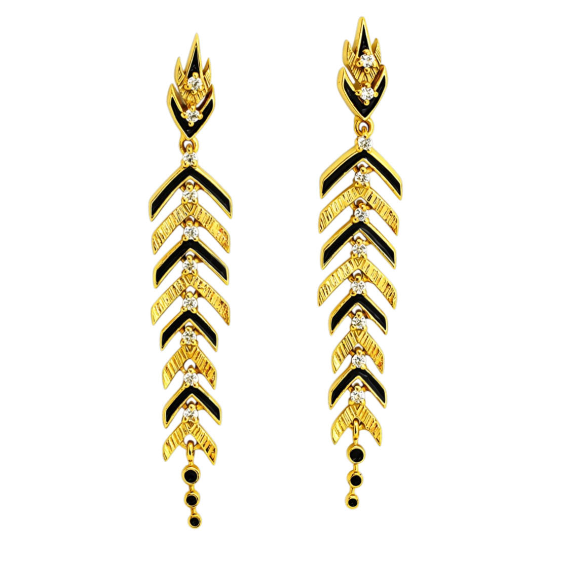 Stylish Gold Plated Black Enamel Leaf Long Designer Earrings for Women BIE1063_A