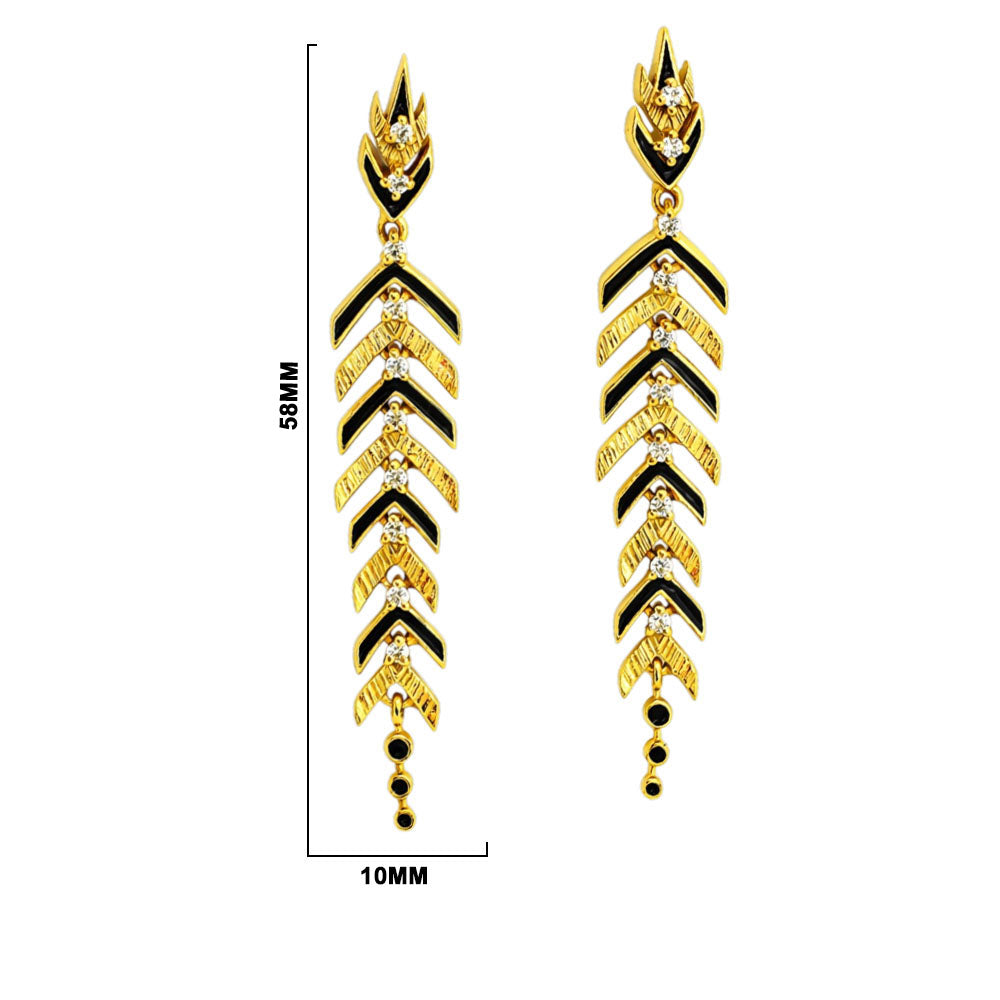 Stylish Gold Plated Black Enamel Leaf Long Designer Earrings for Women BIE1063_A