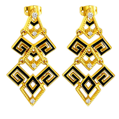 Modern Gold Plated Black Enamel Statement Earrings for Women & Girls BIE1064_A