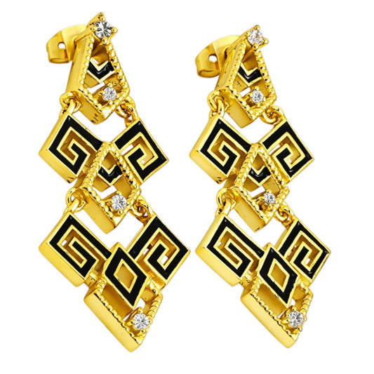 Modern Gold Plated Black Enamel Statement Earrings for Women & Girls BIE1064_A