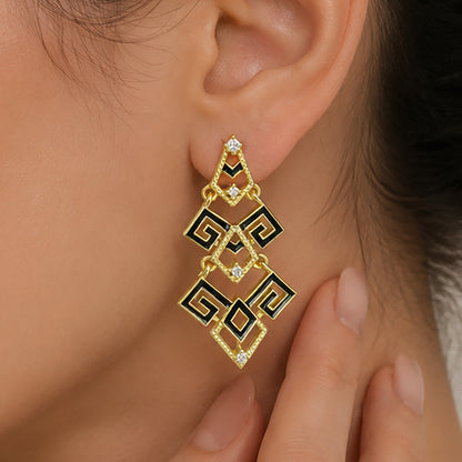 Modern Gold Plated Black Enamel Statement Earrings for Women & Girls BIE1064_A