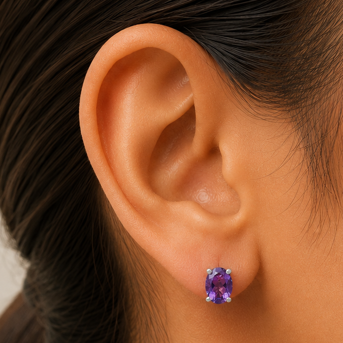 925 Sterling Silver Oval Gemstone Stud Earrings – Birthstone Jewelry DGE1075 E-1017