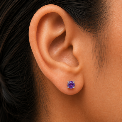 925 Sterling Silver Round Gemstone Stud Earrings – Birthstone Jewelry DGE1073 E-1017