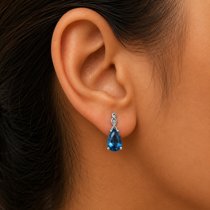 Brilliant Teardrop Gemstone Drop Birthstone Earrings for Women in Silver AGE1026 E-1271