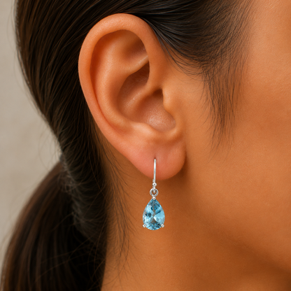 Classic 925 Sterling Silver Teardrop Earrings with Natural Gemstones AGE1001 E-1021