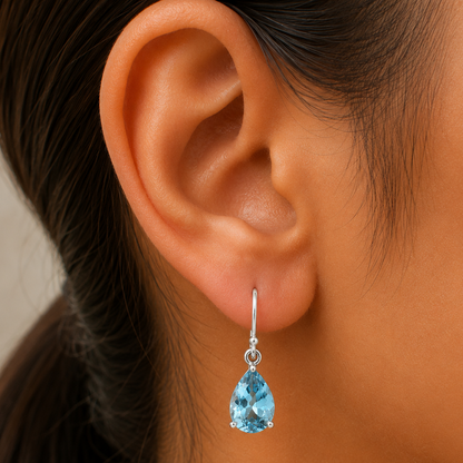 Classic 925 Sterling Silver Teardrop Earrings with Natural Gemstones AGE1001 E-1021