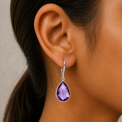 February Birthstone Amethyst Teardrop Earrings in 925 Sterling Silver AGE1015 E-1254