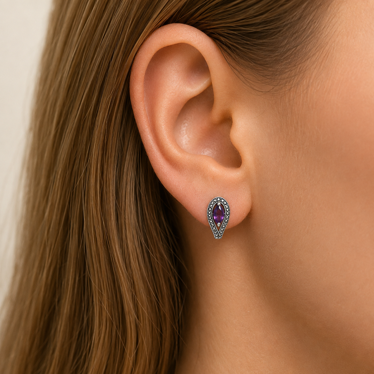 925 Sterling Silver Marquise Gemstone Vintage Stud Earrings for Women AGE1024 E-1261