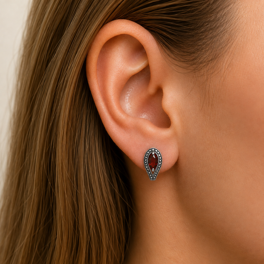 925 Sterling Silver Marquise Gemstone Vintage Stud Earrings for Women AGE1024 E-1261