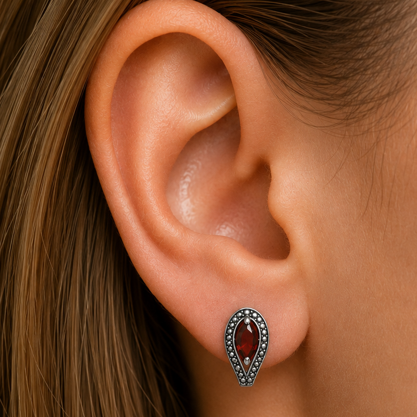 925 Sterling Silver Marquise Gemstone Vintage Stud Earrings for Women AGE1024 E-1261