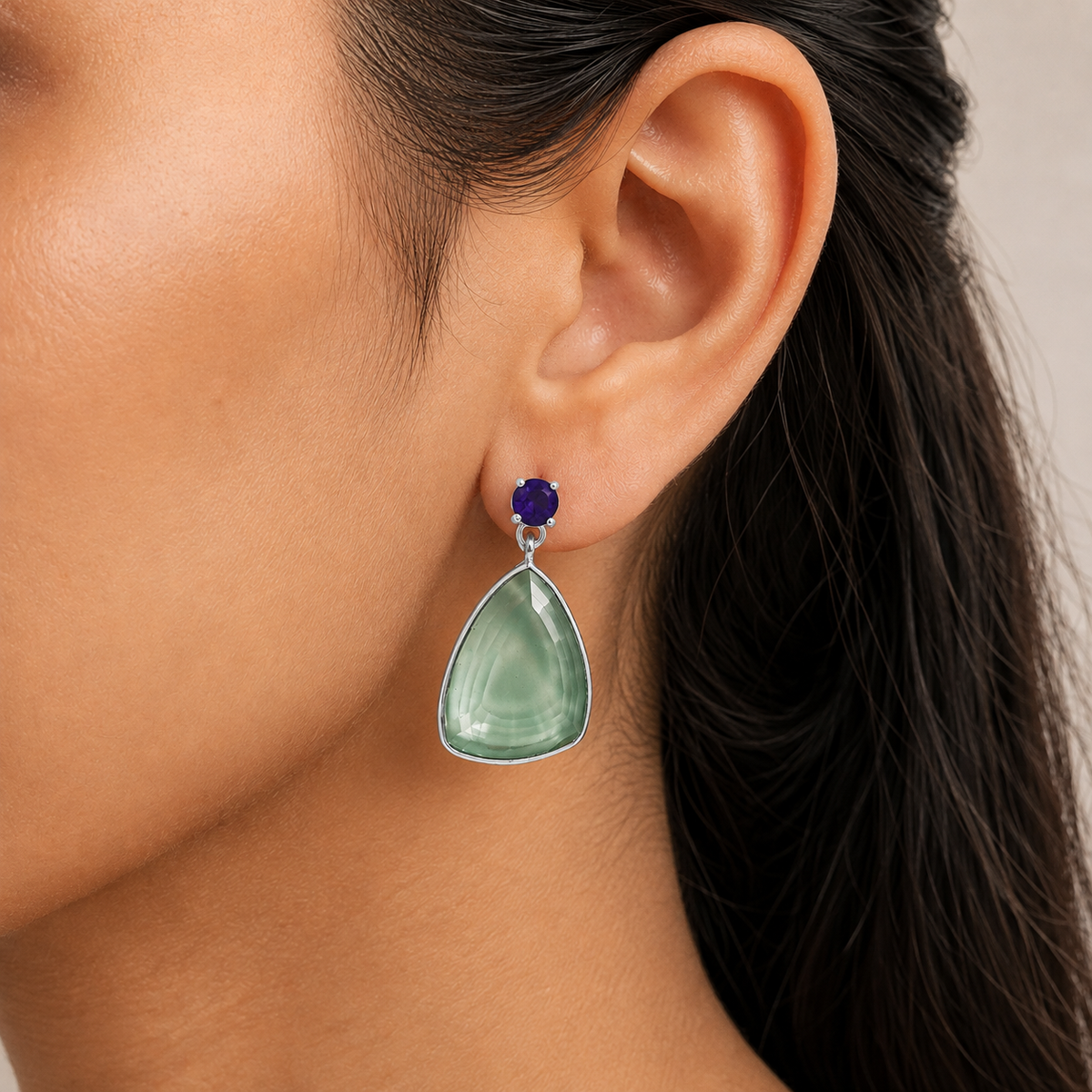 Modern Faceted Triangle Gemstone Drop Earrings in 925 Sterling Silver AGE1020 E-1256