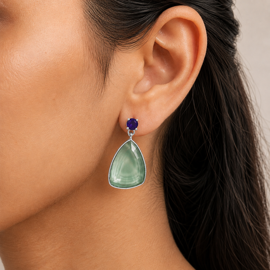 Modern Faceted Triangle Gemstone Drop Earrings in 925 Sterling Silver AGE1020 E-1256