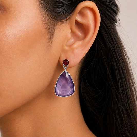 Modern Faceted Triangle Gemstone Drop Earrings in 925 Sterling Silver AGE1020 E-1256