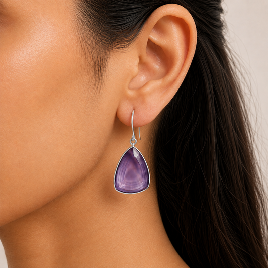 Minimalist Faceted Amethyst Teardrop Earrings in 925 Sterling Silver AGE1027 E-1005