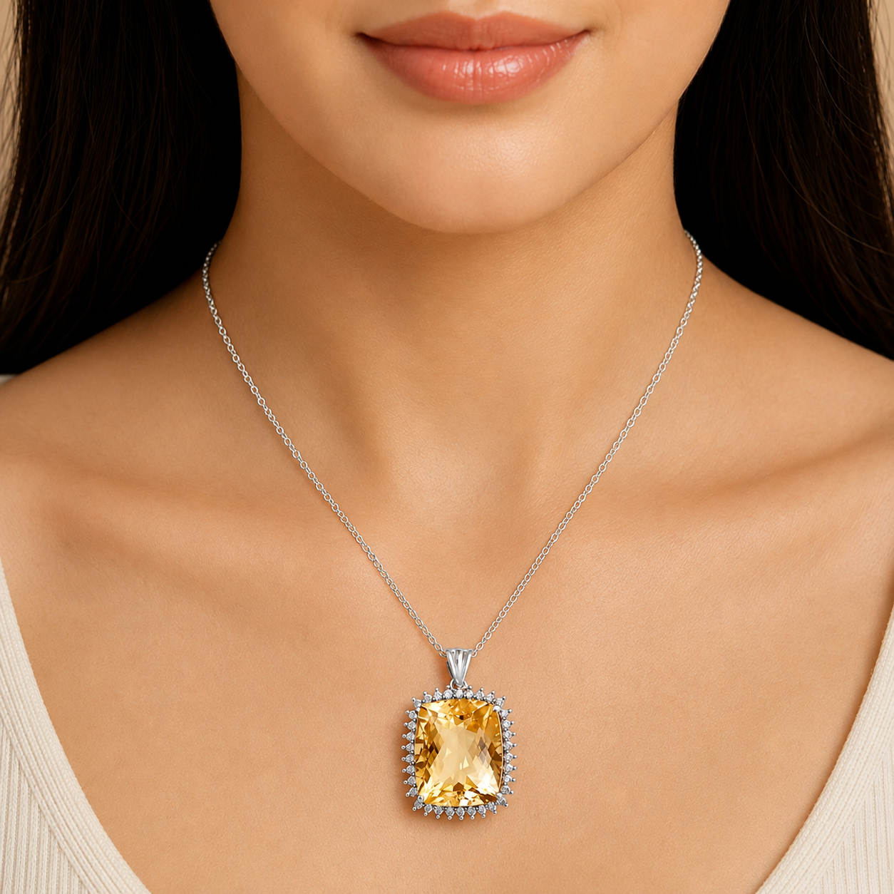 925 Sterling Silver Cushion Halo Cut Gemstone Pendant Jewelry for Women AGP1006 P-1741
