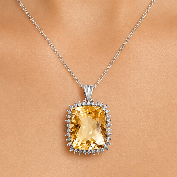 925 Sterling Silver Cushion Halo Cut Gemstone Pendant Jewelry for Women AGP1006 P-1741