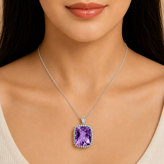 Cushion Cut Gemstone Halo Pendant in 925 Sterling Silver for Women AGP1005 P-1741