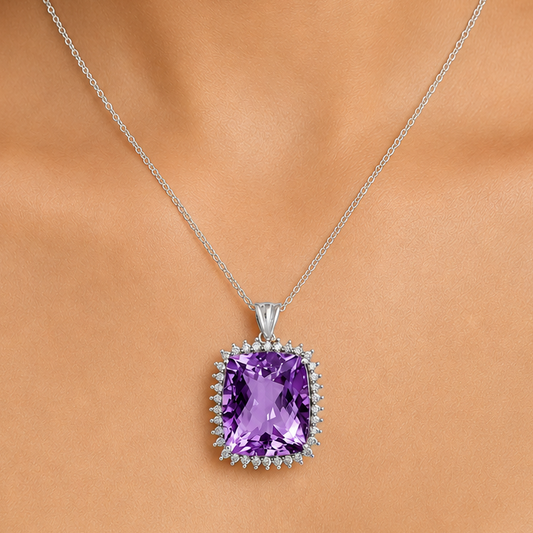 Cushion Cut Gemstone Halo Pendant in 925 Sterling Silver for Women AGP1005 P-1741