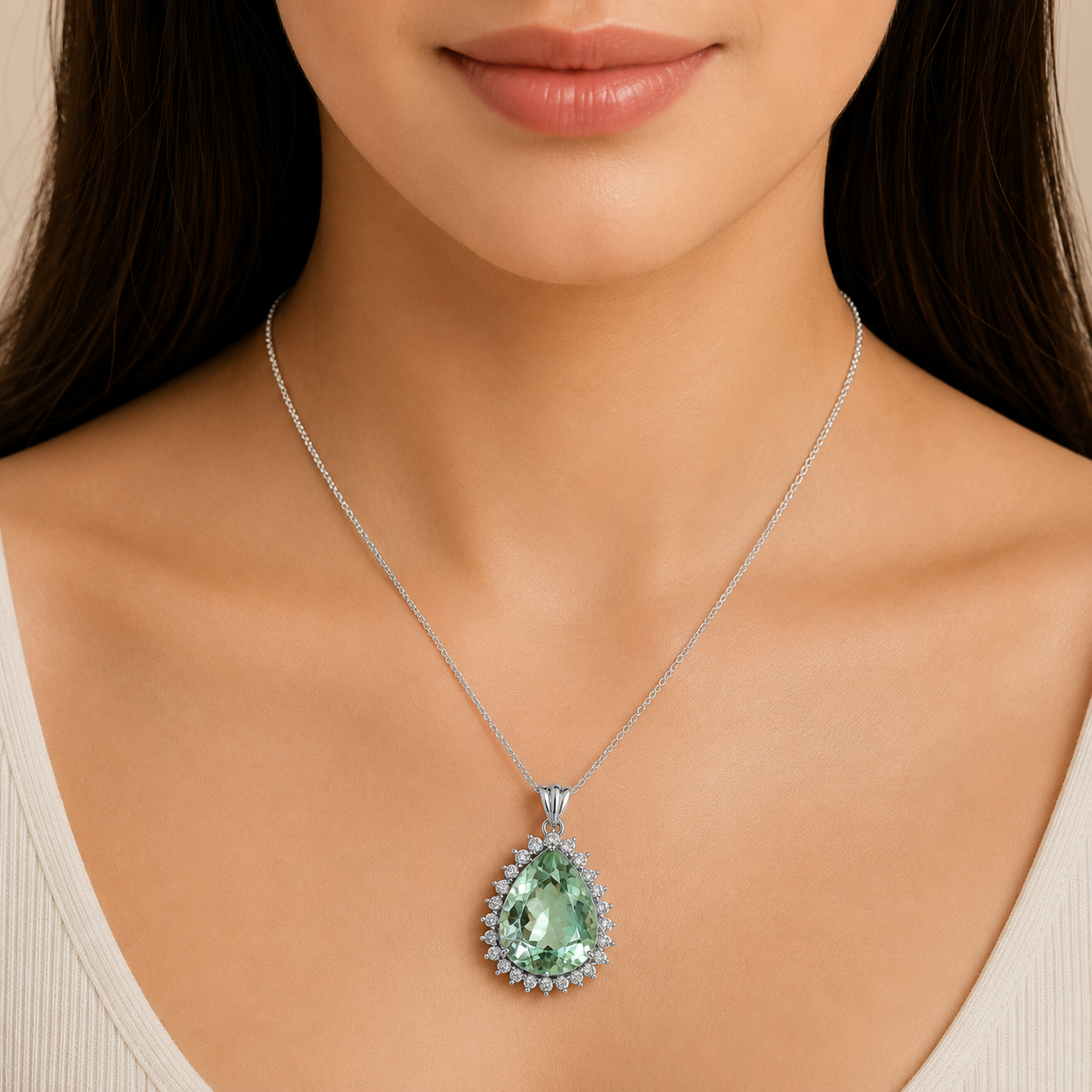 Statement Luxury Halo Pear Cut Gemstone Pendant in 925 Sterling Silver AGP1003 P-1741